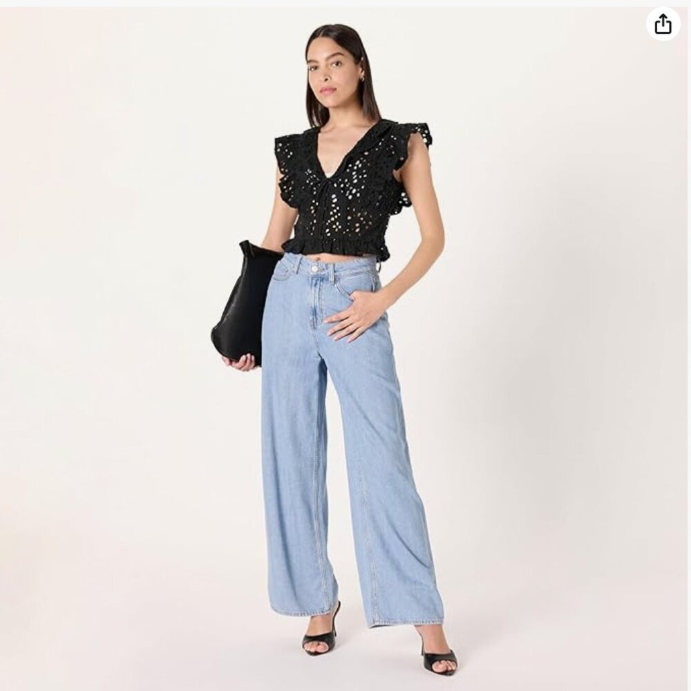 NWT The Drop Women’s Margo Tie Front Ruffle Detail Sleeveless Blouse